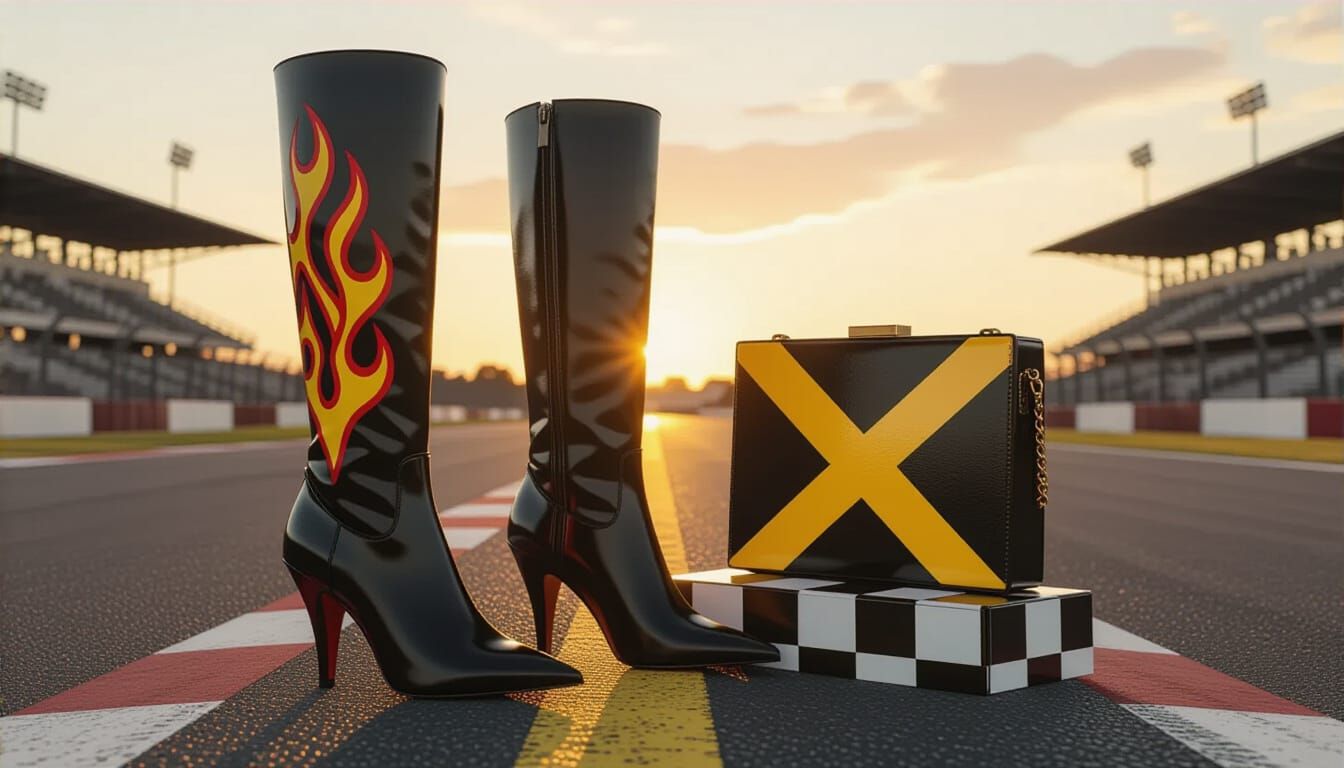 Motorcore Stiletto Boots & Clutch: Race Track Ad