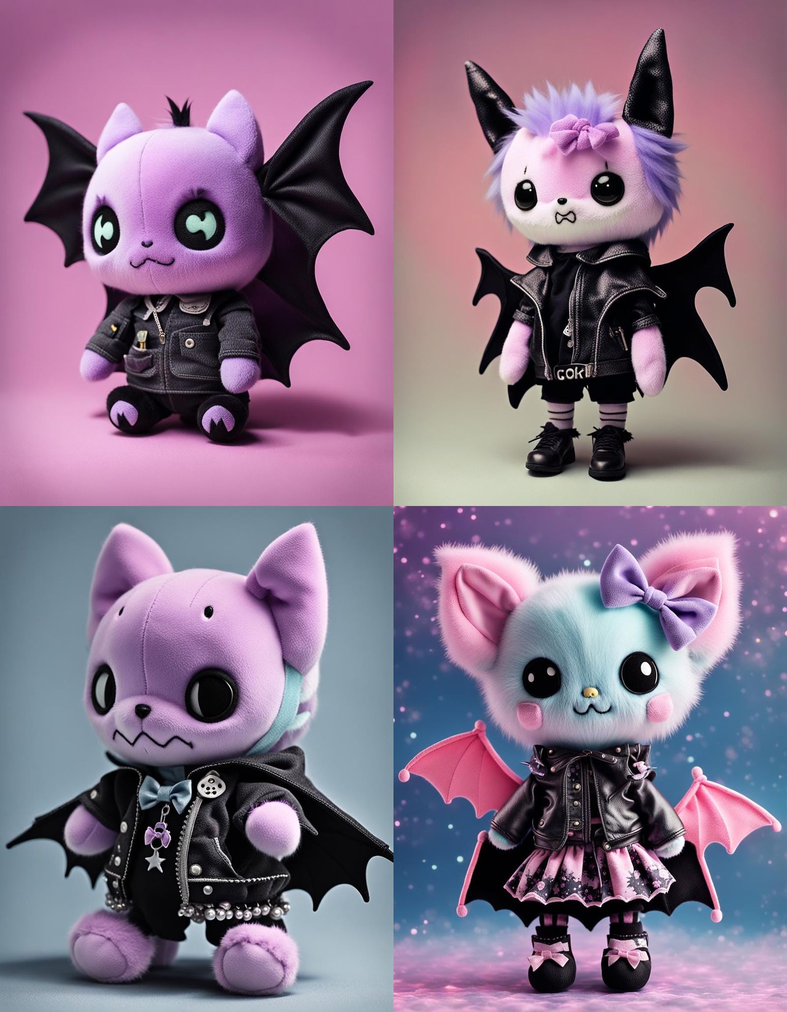 Pastel Goth Sanrio Bat Plush Toy, Hyperrealistic