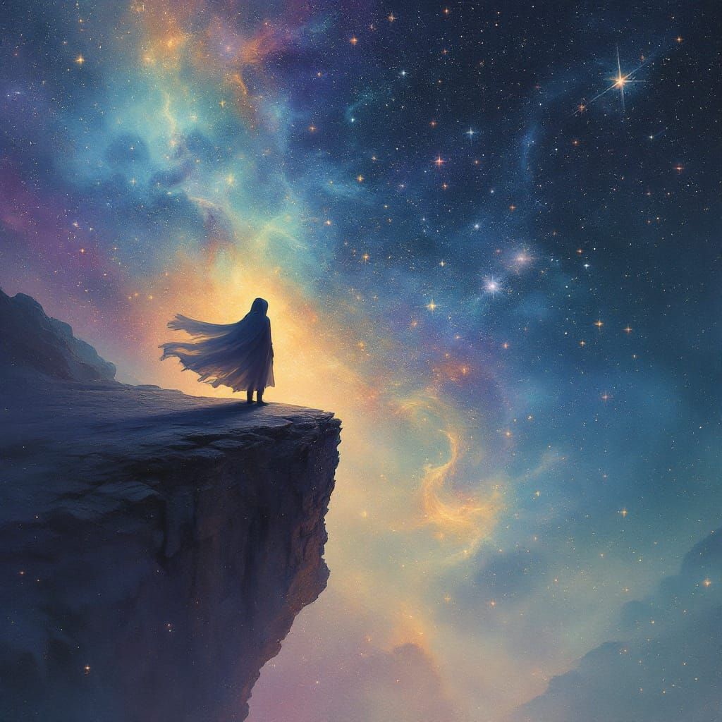 Ethereal Figure Basks in Cosmic Splendor
