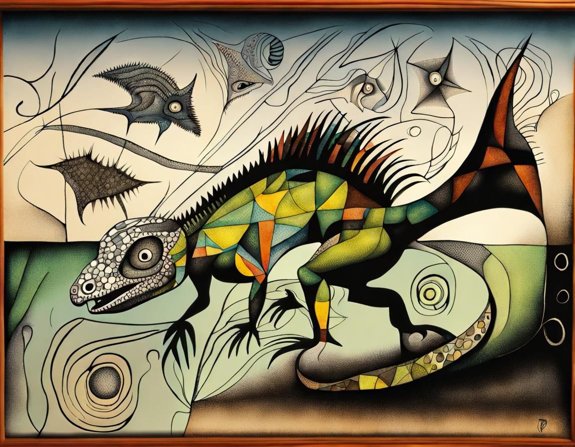 Lizard Chimera in Abstract Pen and Ink Style