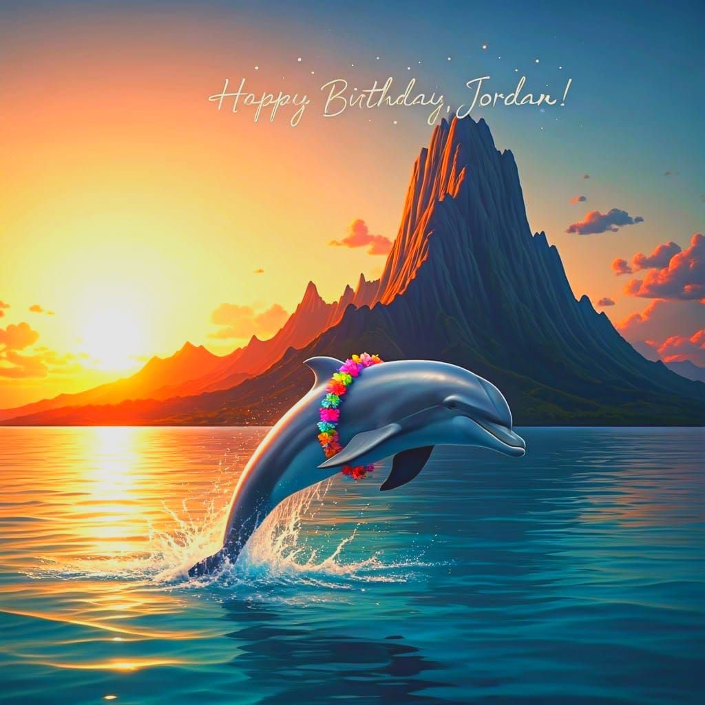 Surreal Dolphin Celebrates Birthday in a Dreamy Sunset Scene