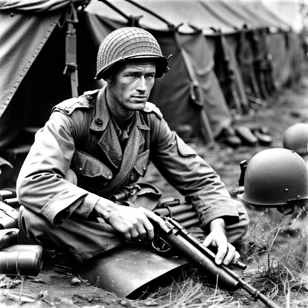 Vintage Photo of GI Preparing for D-Day