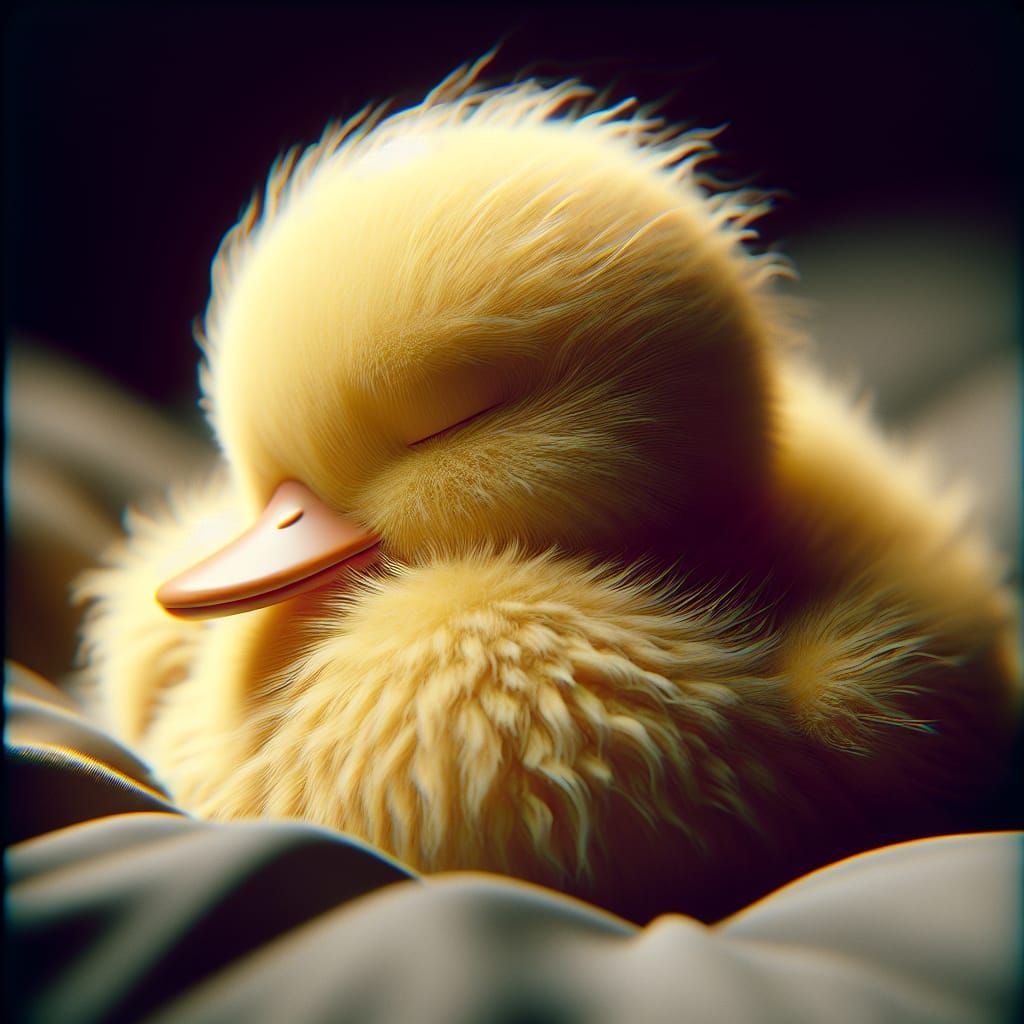 Cute Duckling Sleeping Peacefully as Digital Art