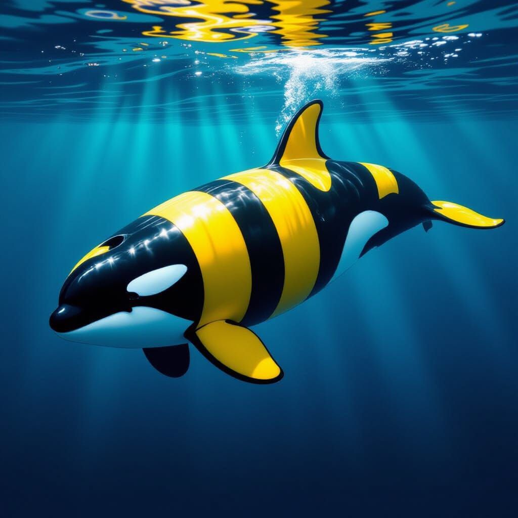 Banana Orca Swimming in Deep Blue Ocean