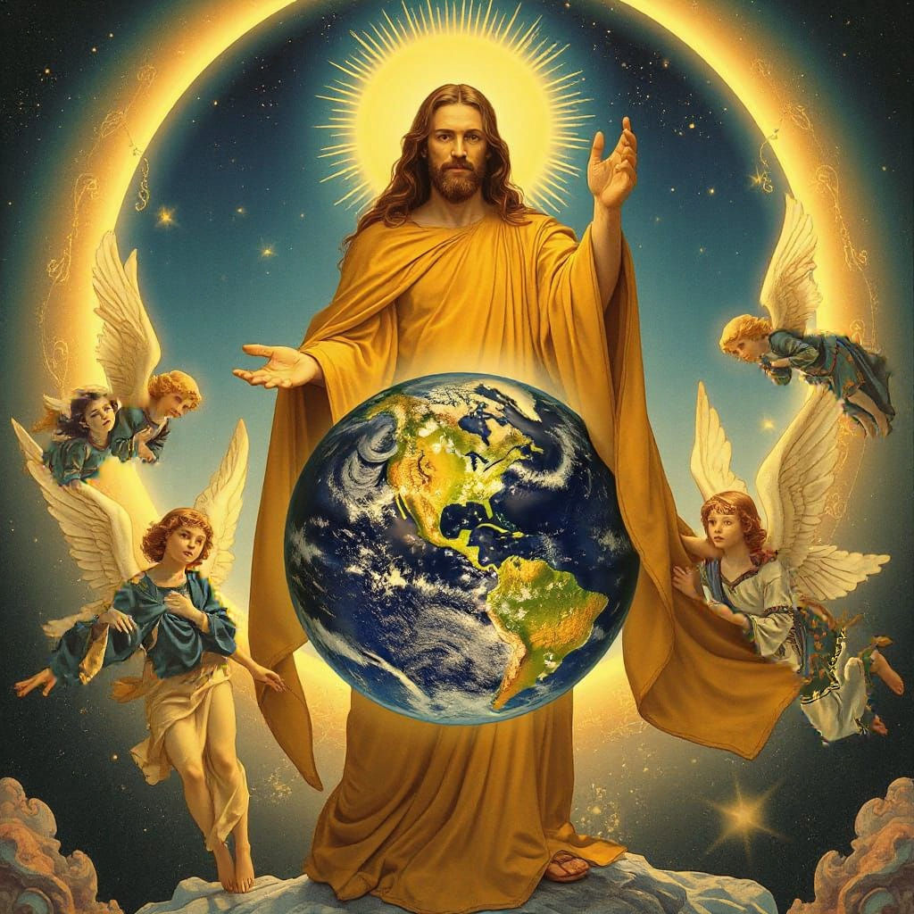 Alfons Mucha Inspired Painting of the Lord Creating the Eart...