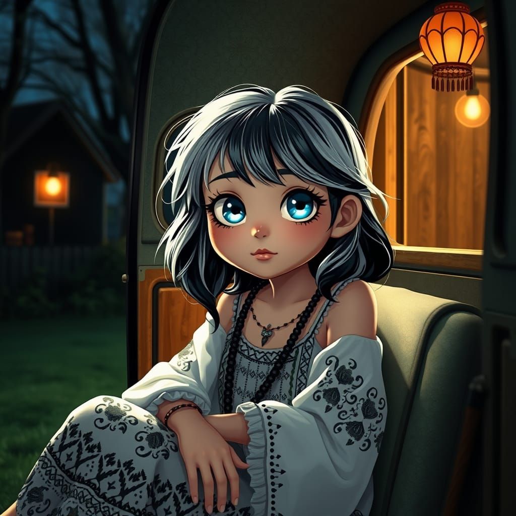 Fragile Beauty in Whimsical Boho Fantasy Scene