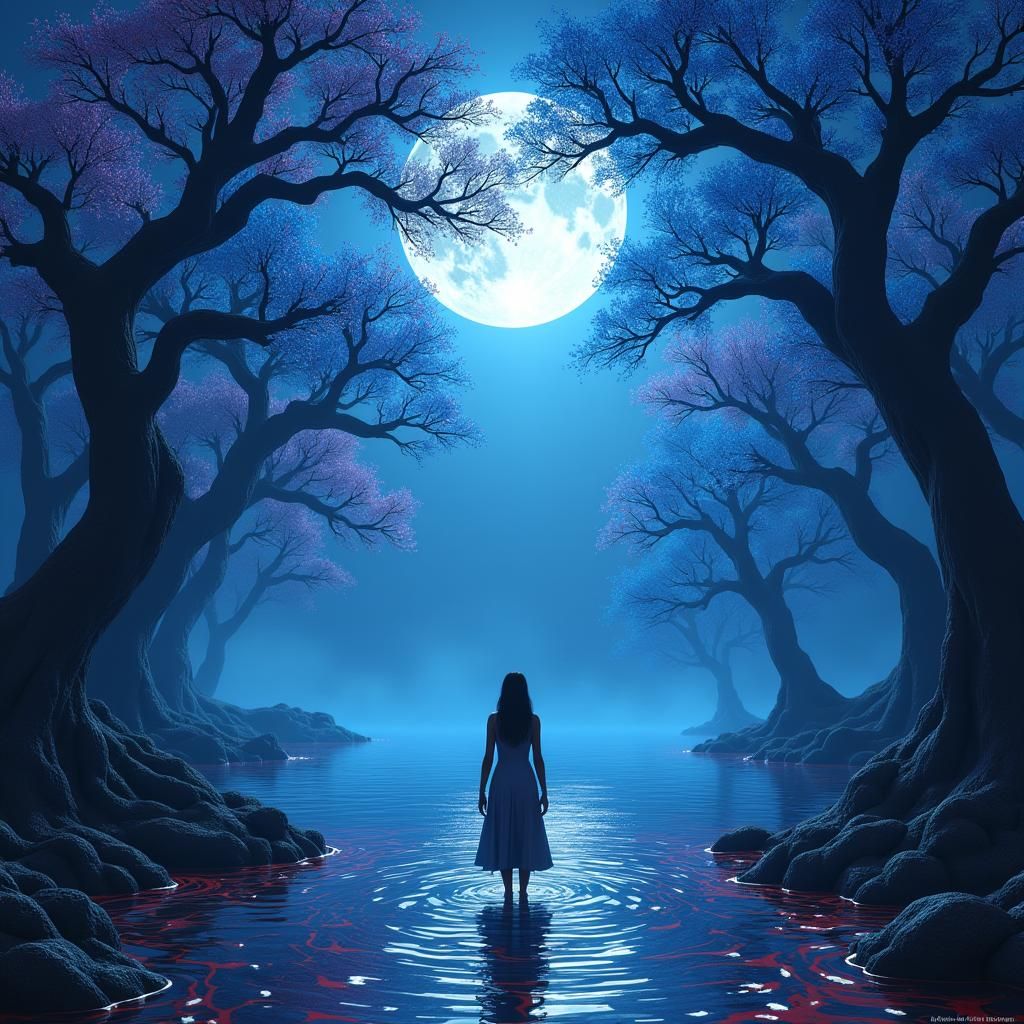 Mystical Moonlit Lake: Fantasy Concept Art