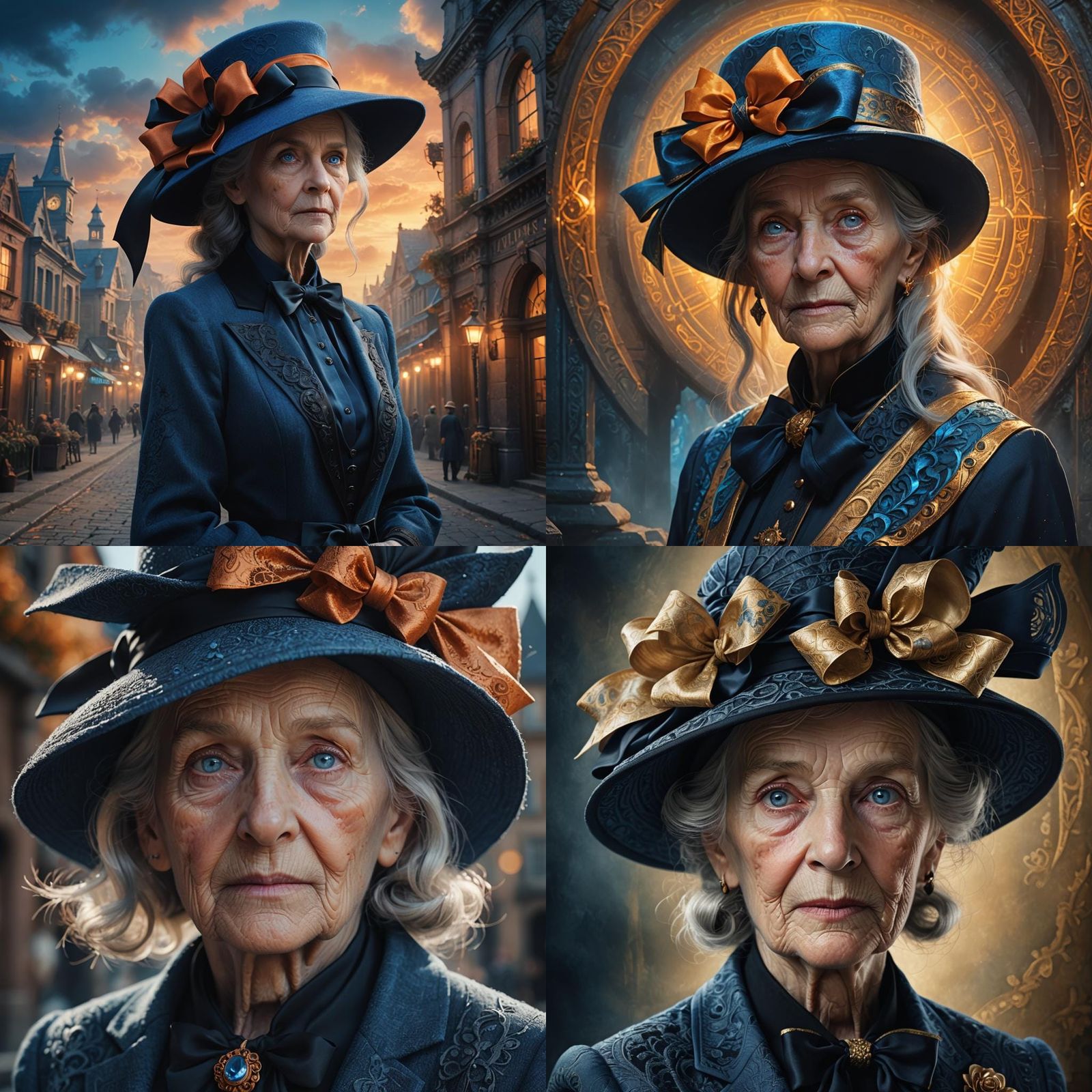 Ethereal Old Woman in Blue, Detailed Digital Painting