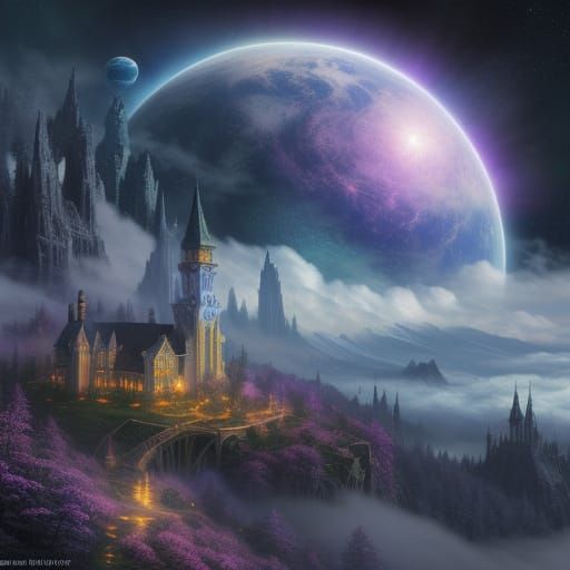 Ethereal Fantasy Planet with Mist and Aura