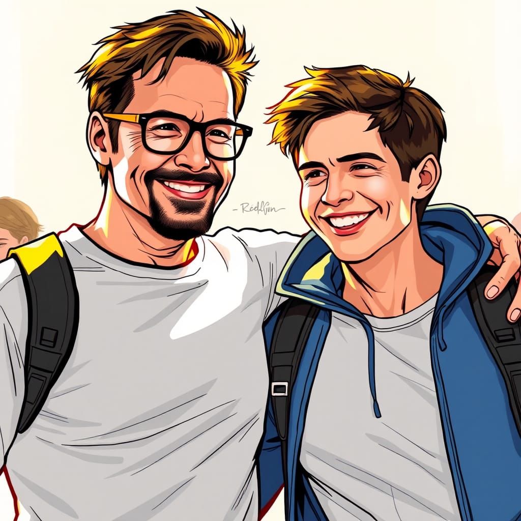 Heartwarming Father-Son Image in Comic Book Art Style