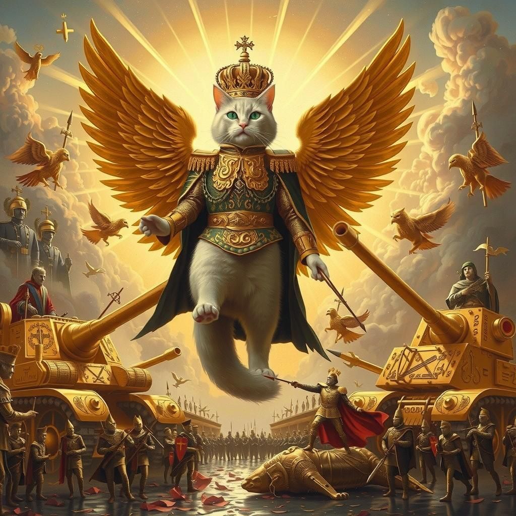 Majestic Cat Soldiers Parade in Social Realism Style