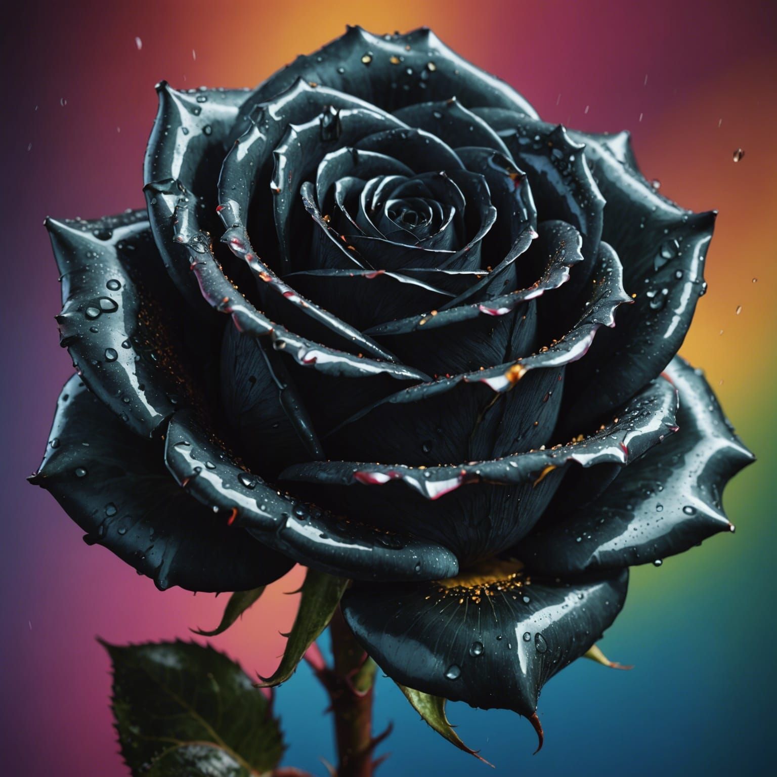 Detailed Black Rose Hyperrealistic Splash Art