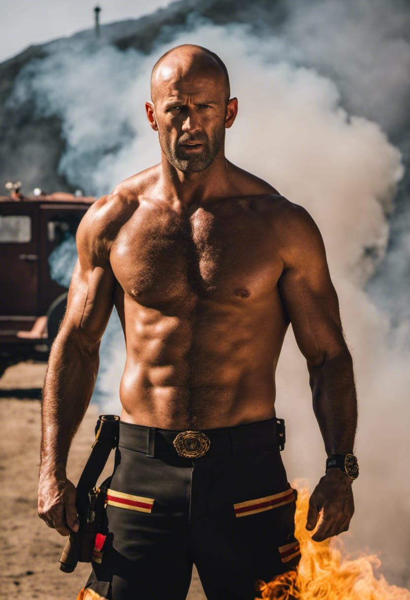 Muscular Firefighter Portrait in Hyperrealistic Style