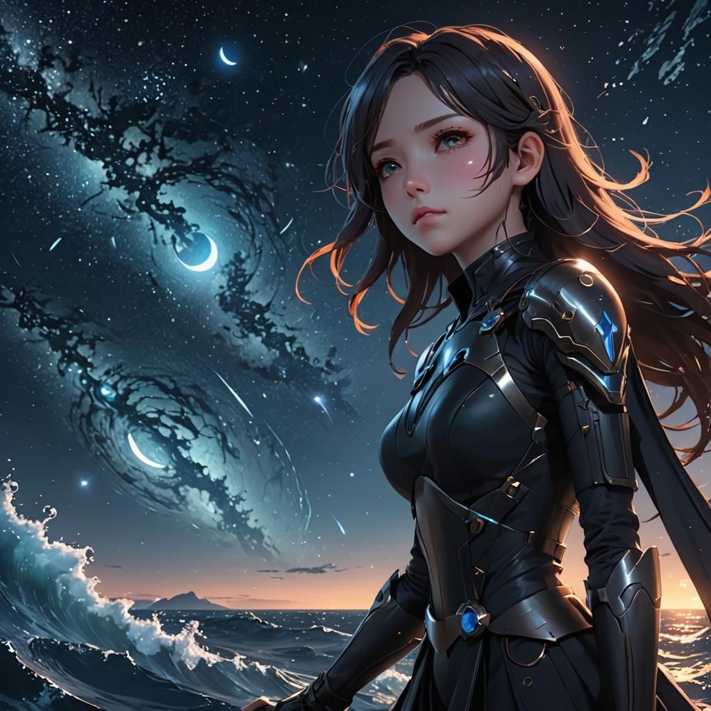 Floating Tear Crossing Ocean in Anime Art Style