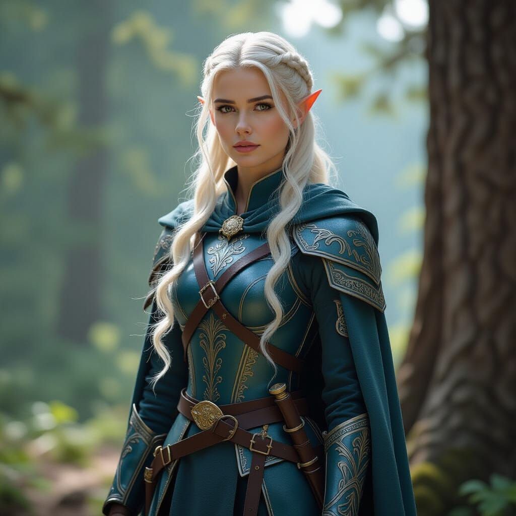 Rayla Elf Warrior on Magical Tree Under Full Moon