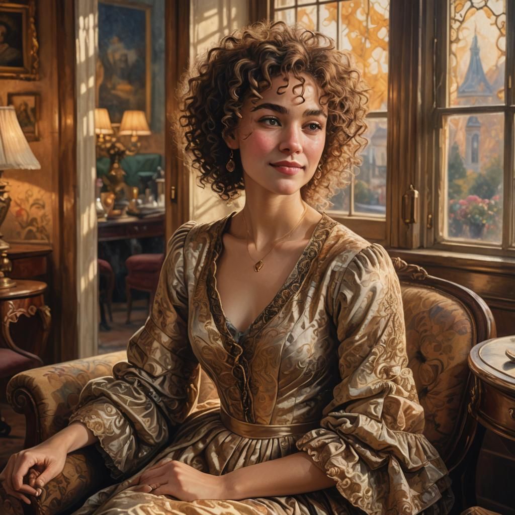 Captivating Woman in 19th Century Salon, Impressionist Style