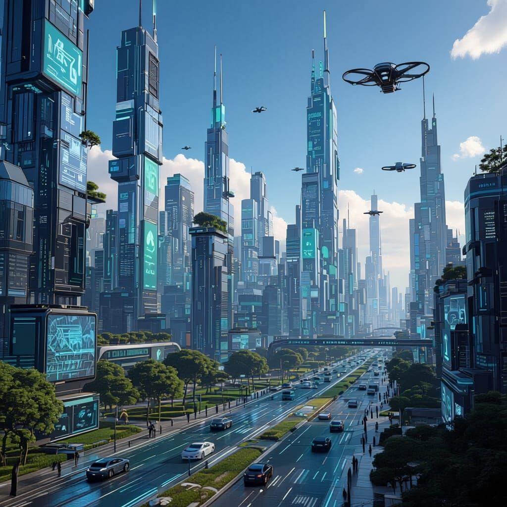 EcoLumis: Futuristic Sustainable City with Neon Skyscrapers