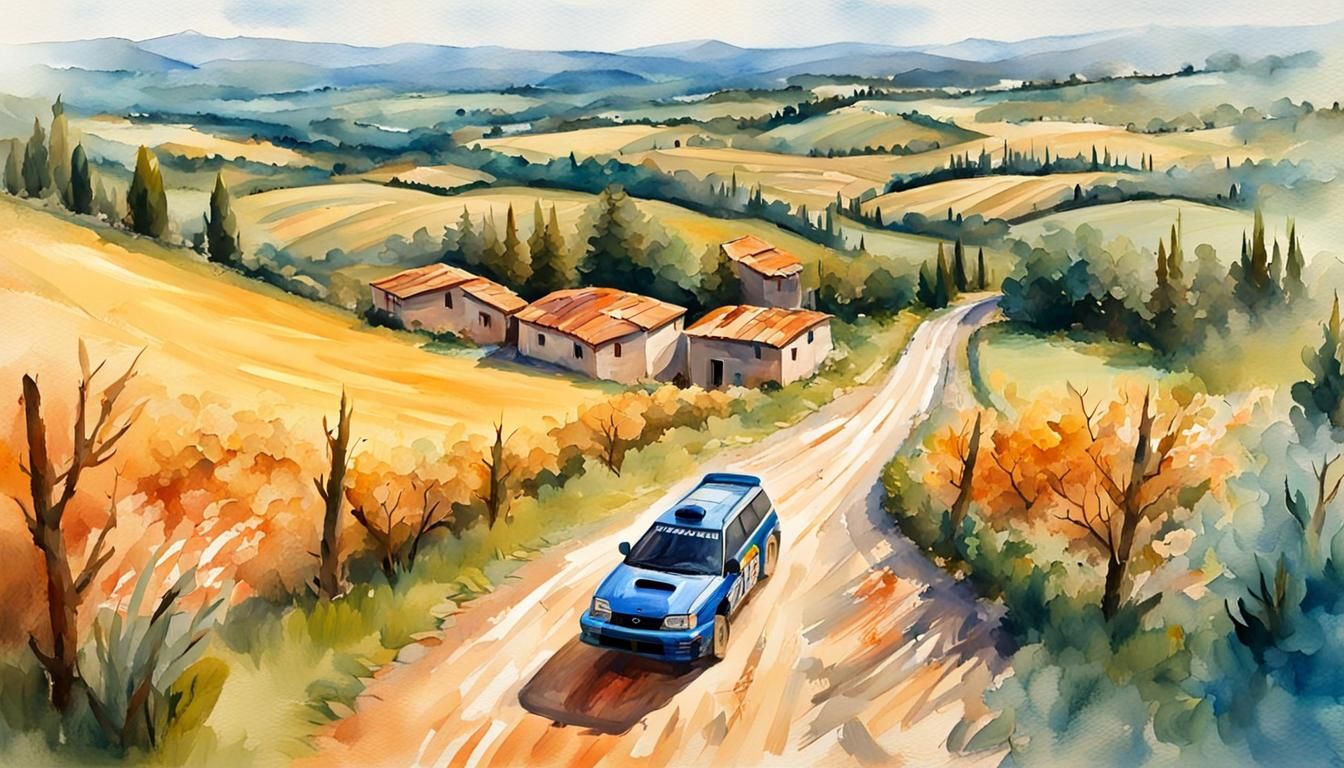 Italian Rally Car in Gouache Watercolor Style