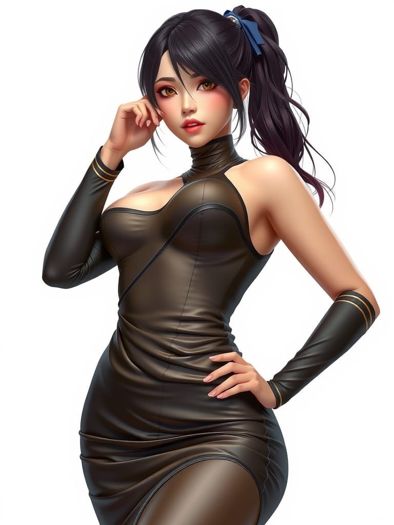 Sleek Anime Goddess in Skin-Tight Dress, 3D Rendered with Ul...