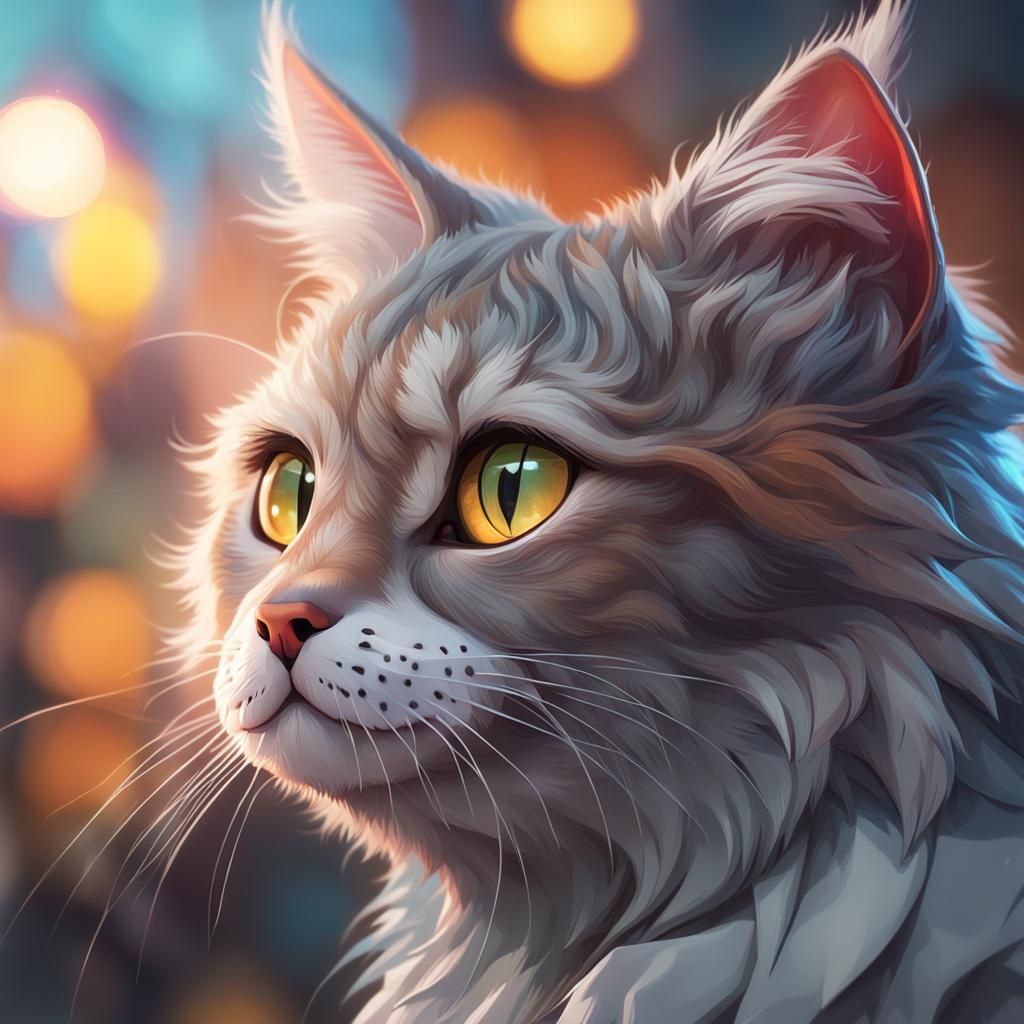 Adorable Cat Portrait in Hyperdetailed Digital Art