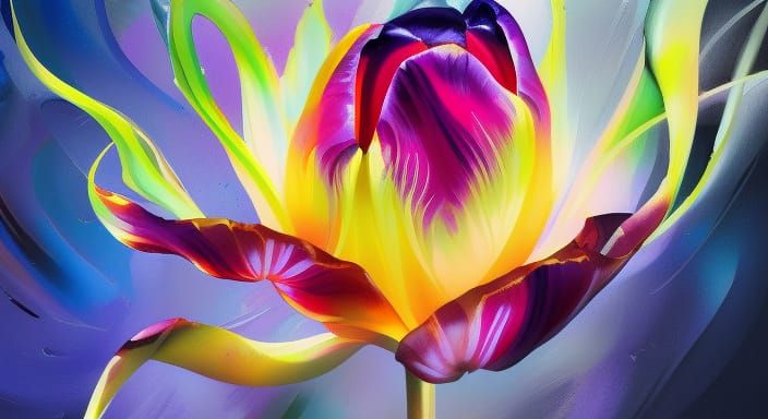 Photorealistic Tulip with Lightning and Calligraphy