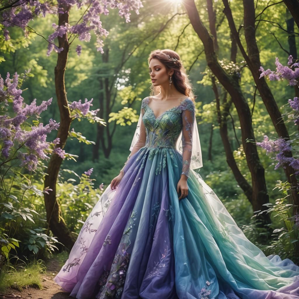 Fantasy Woman in Colorful Wedding Dress