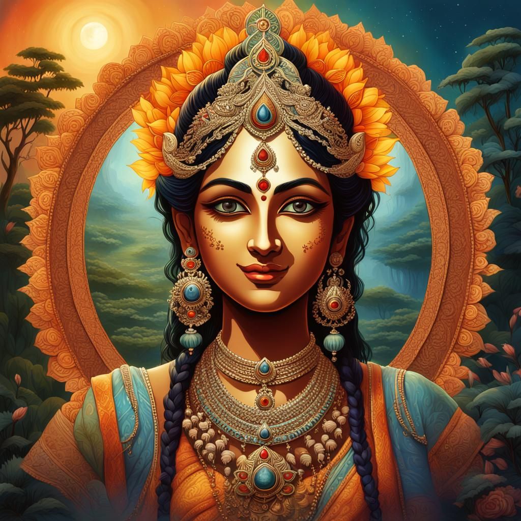 Goddess Kamalātmikā in Lotus, Fantasy Concept Art