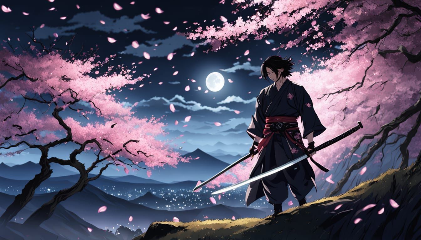 Lone Samurai with Katana in Anime Key Visual