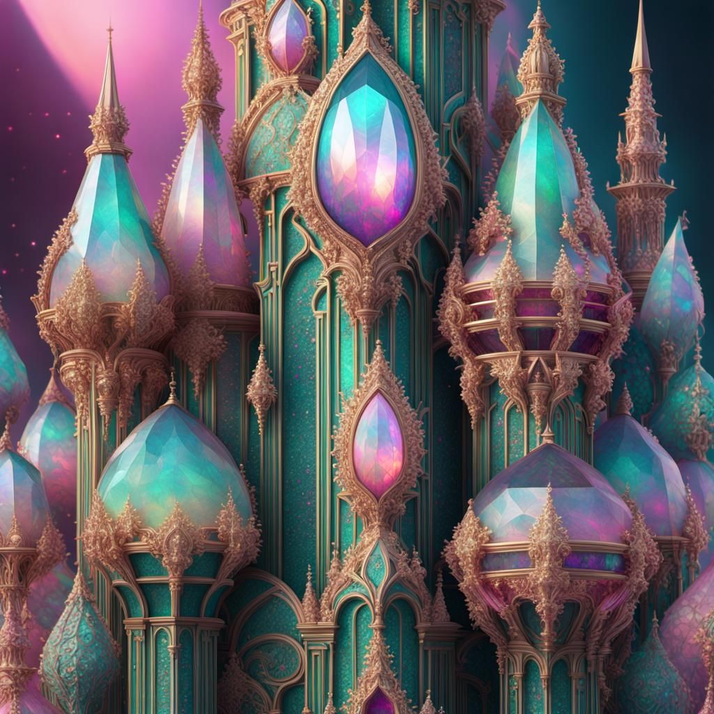 Crystal Towers with Jewel Opals and Gold Ornaments