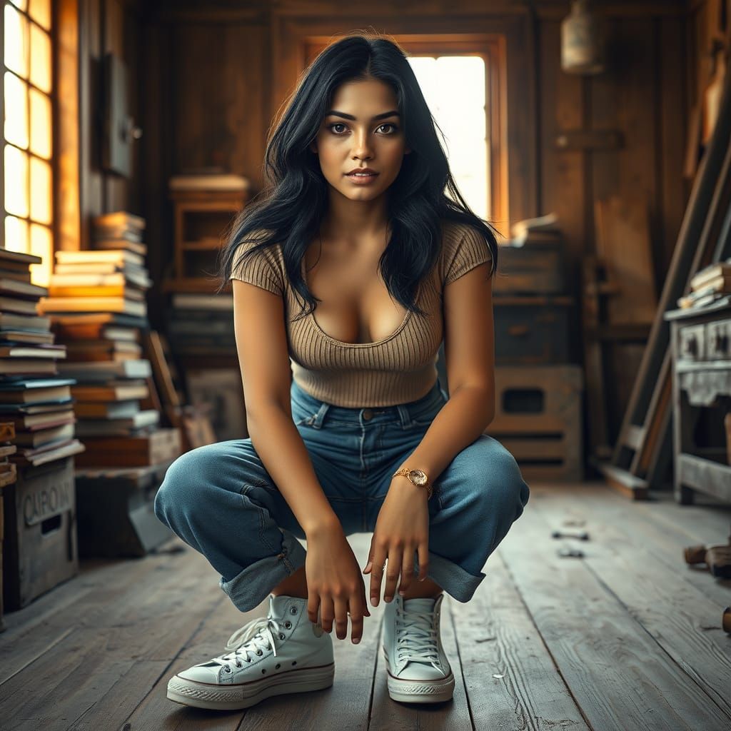 Hyper-Realistic Portrait of a Young Peruvian Latina Woman in...