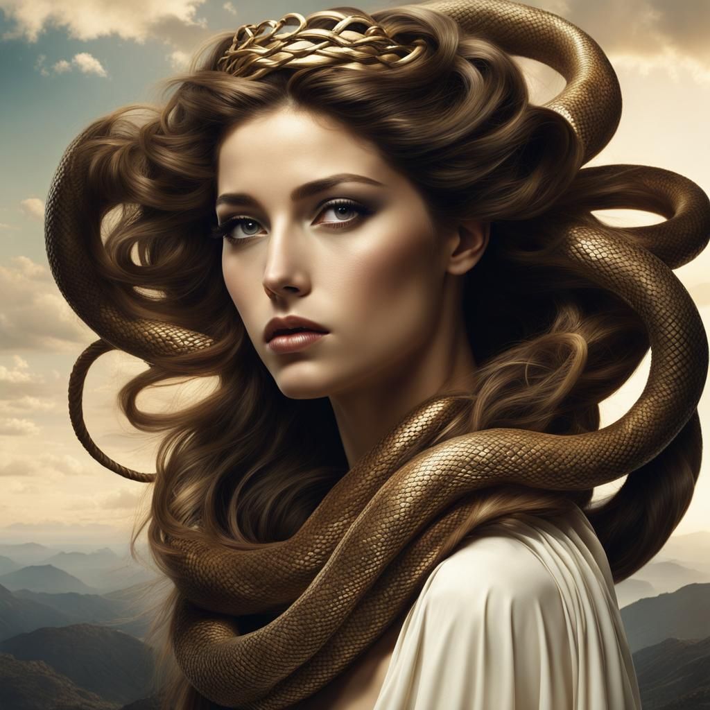 Surreal Greek Goddess of Olympus with Snake Hair