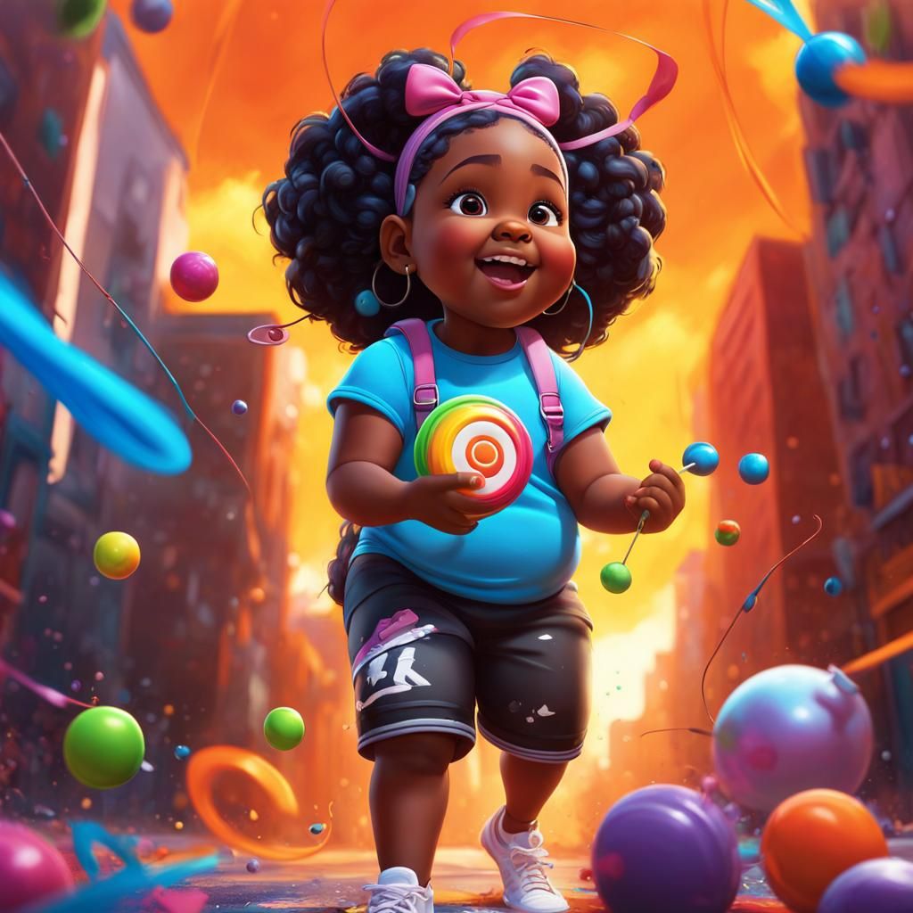 Girl with Yo-Yo in Graffiti Art Style