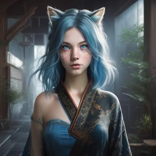 European Woman in Japanese Attire, Fantasy Realism