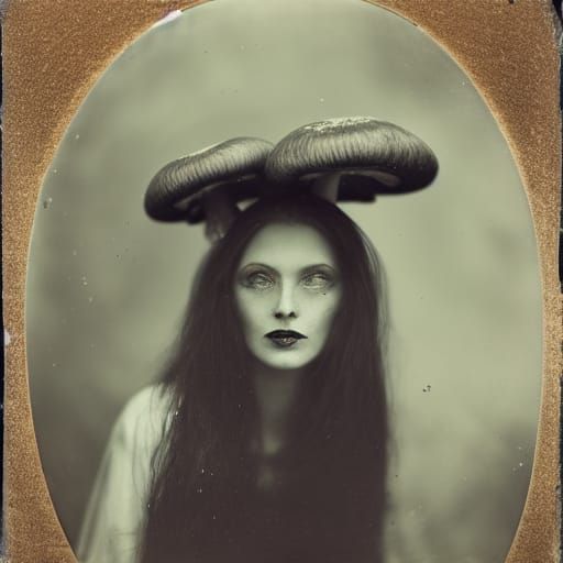 Mysterious Mushroom Witch in Wet Plate Photo