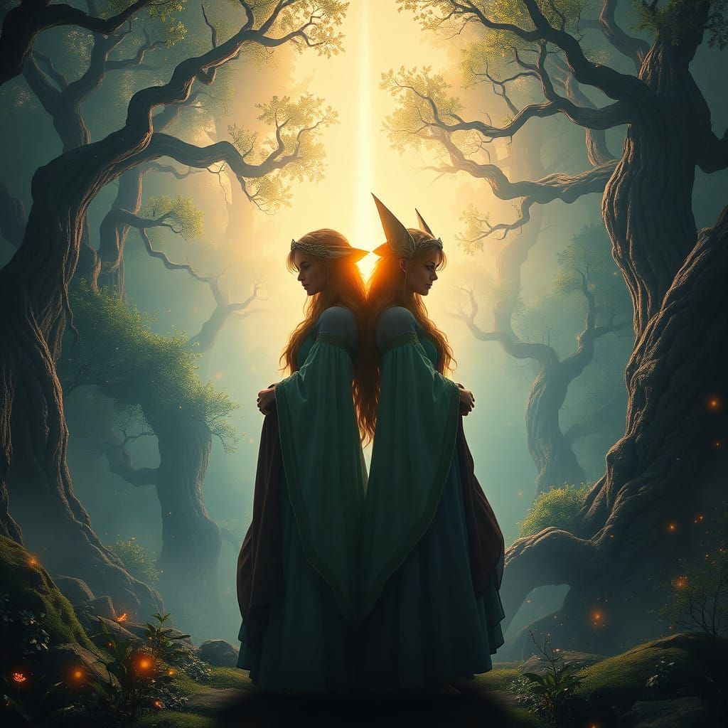 Mystical Sorceresses in Vibrant Forest Dreamscape