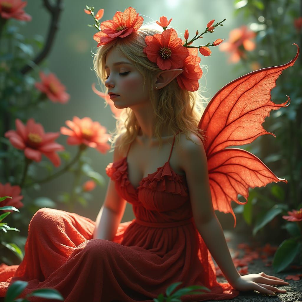 Begonia Flower Elf in Dreamlike Environment