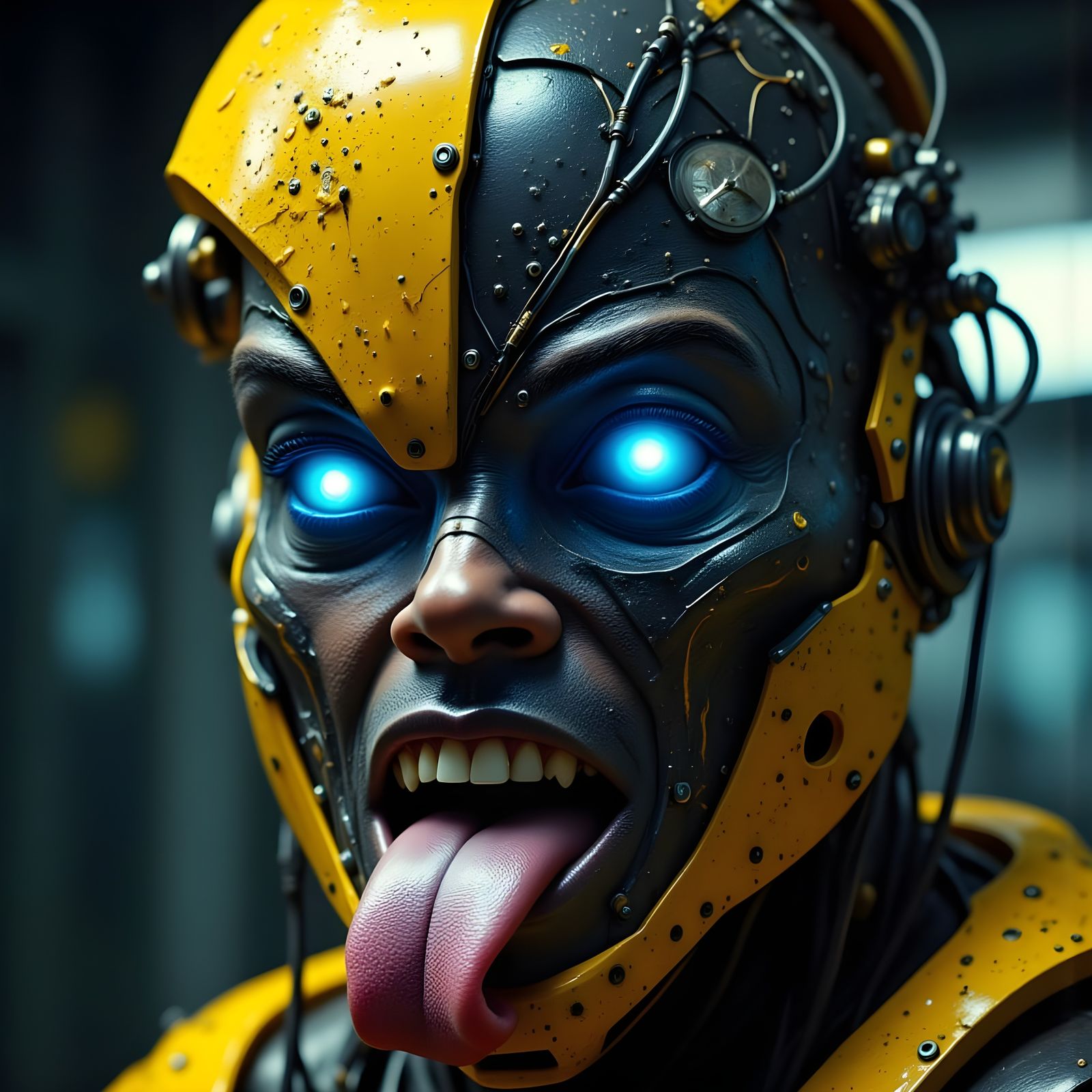 Cybernetic Humanoid with Striking Blue Eyes