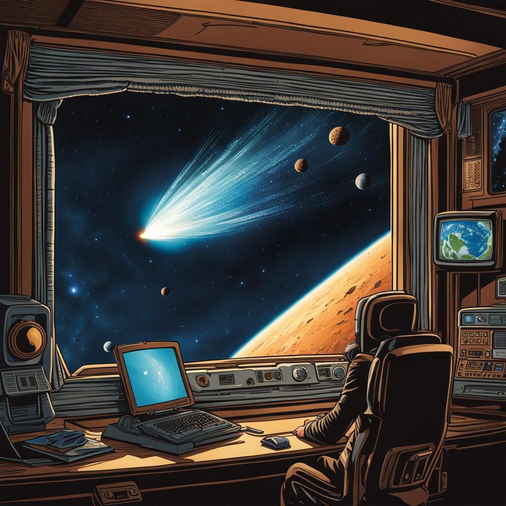 Comet Collision Viewed From Spaceship Window