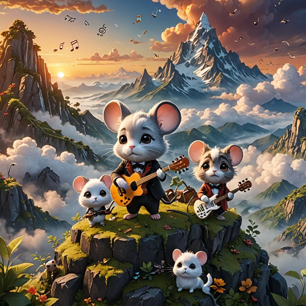 Chibi Animals Play Jazz on Mountain Peak