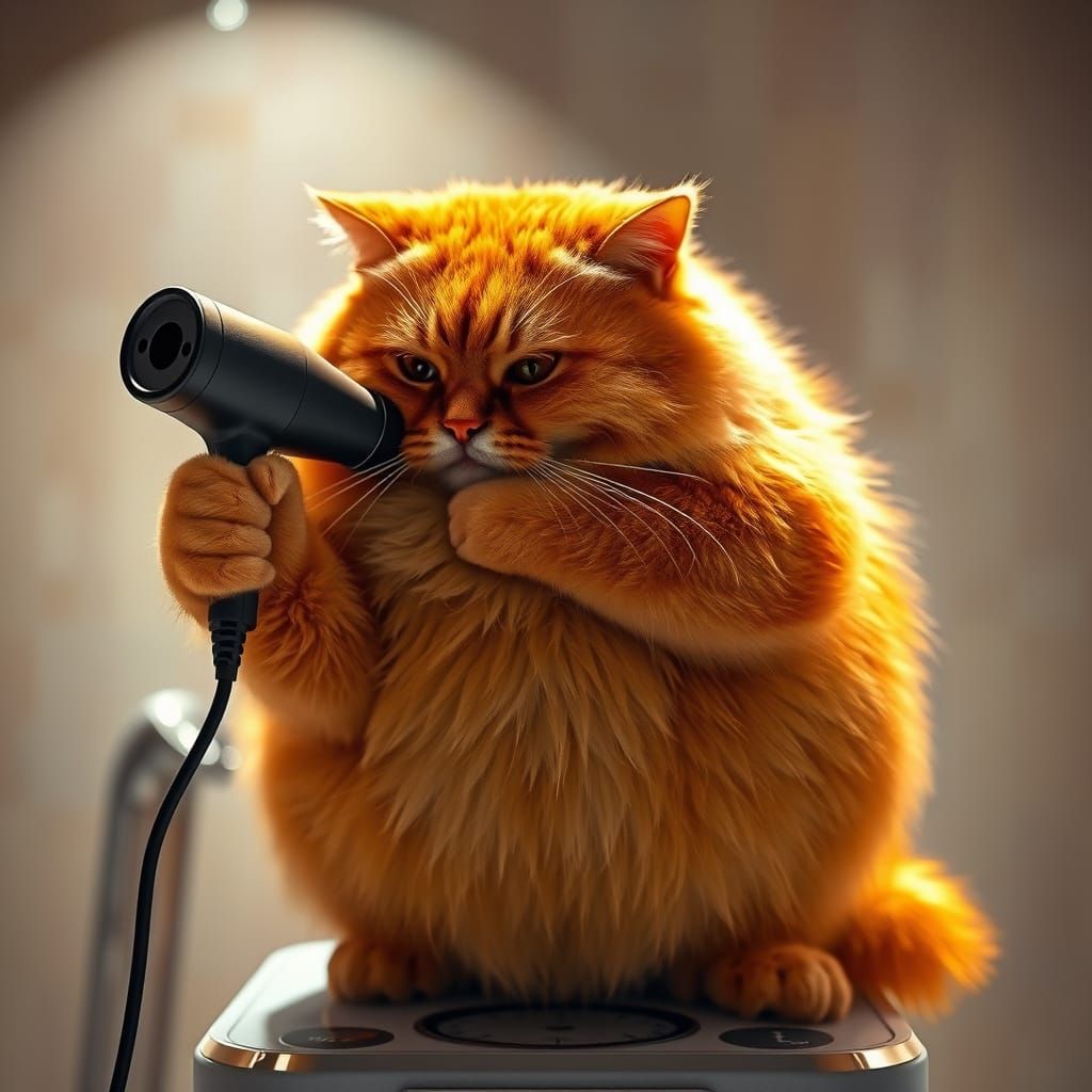 Comical Orange Cat Dries Itself in a Bathroom