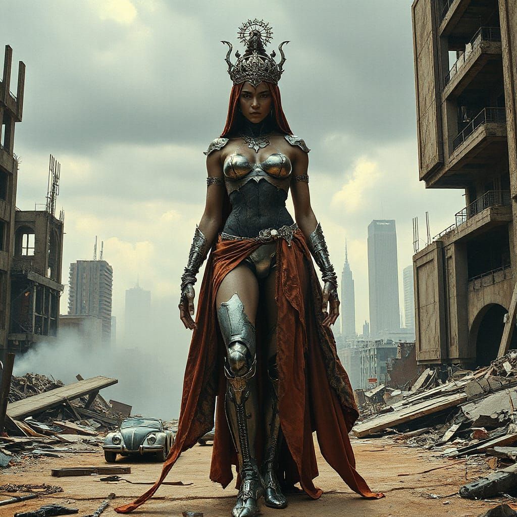 Cyberpunk Goddess of Love Amidst Ruins