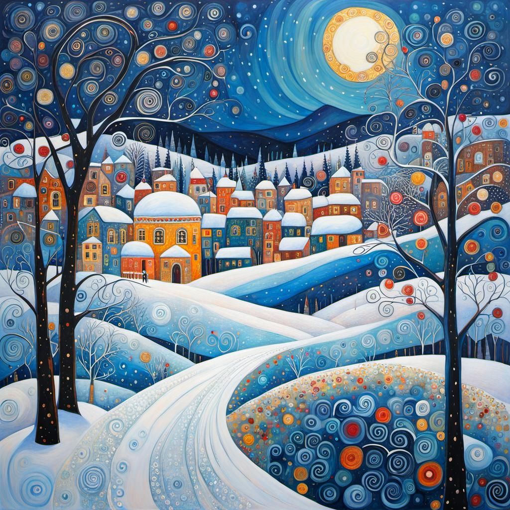 Detailed Winter Landscape in Decorative Style