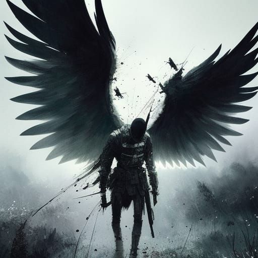 Winged Figure in Field: Textured Digital Speedpaint