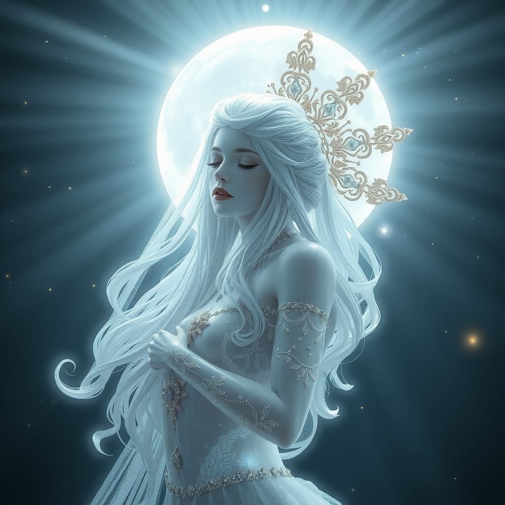 Ethereal Moon Goddess in Crystalline Digital Art