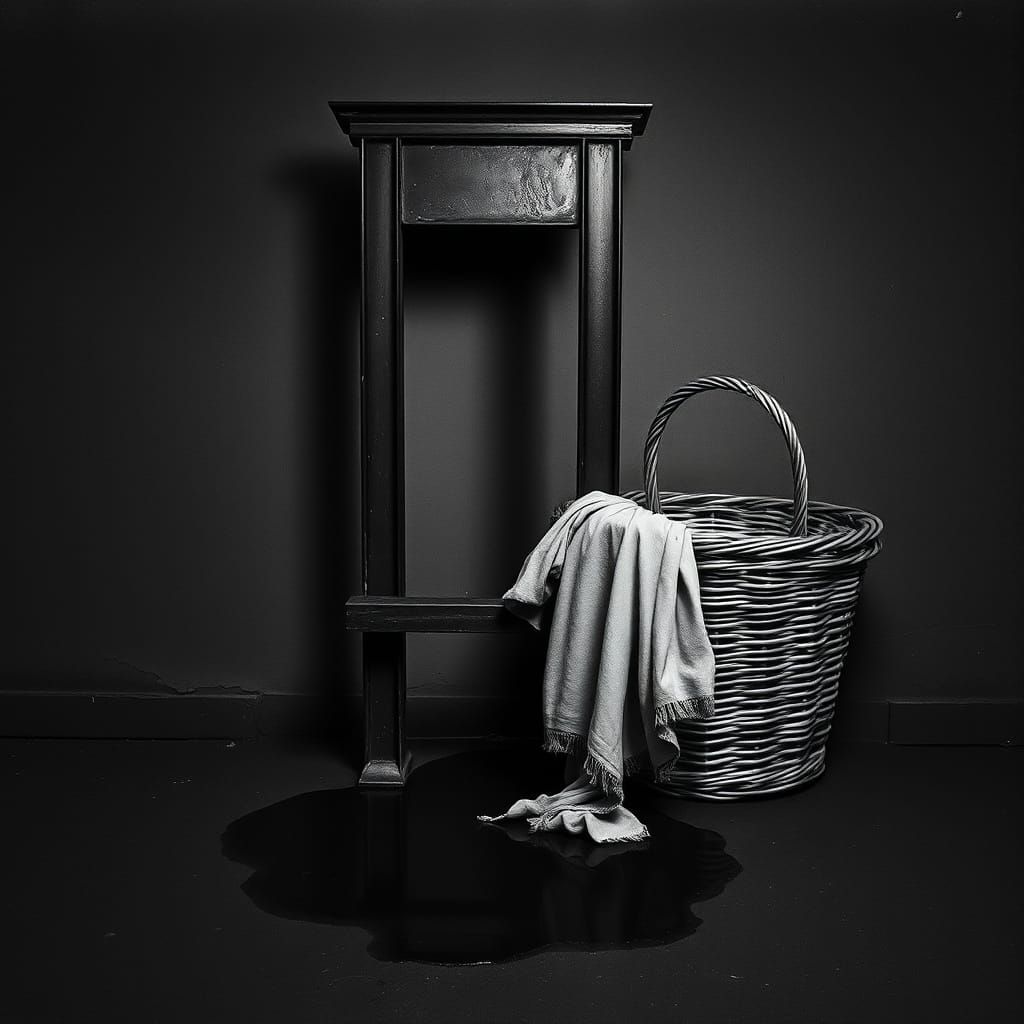 Menacing Guillotine in High-Contrast Black and White