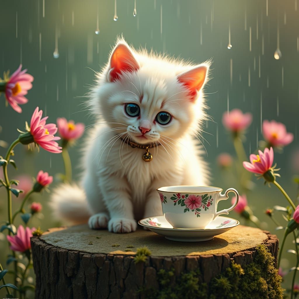 Ragdoll Kitten's Tea Party in Hyper-Realist Style