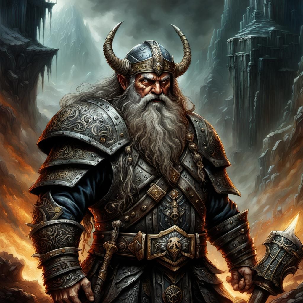 Thorgrim-The-Grudge: Warhammer Lord in Vintage Oil and Ink