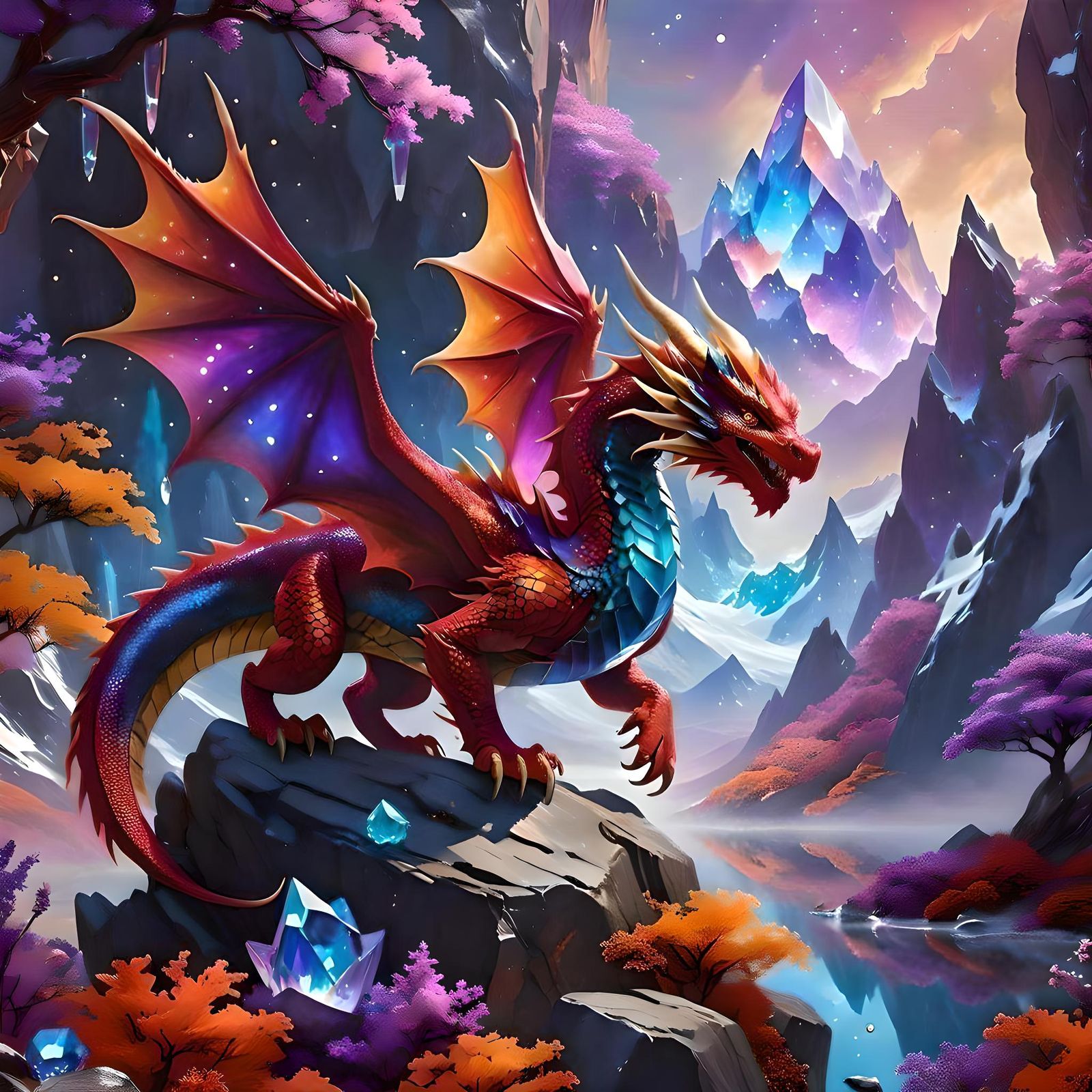 Red Dragon in a Crystalline Landscape