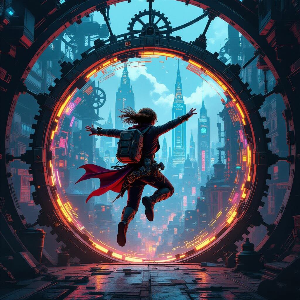 Steampunk Adventurer Leaps Into Neon Future