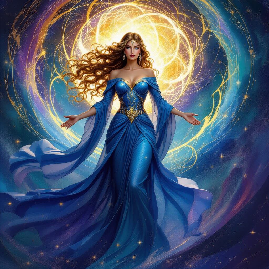 Cosmic Goddess Emerging, Hyperrealistic Art Nouveau Style